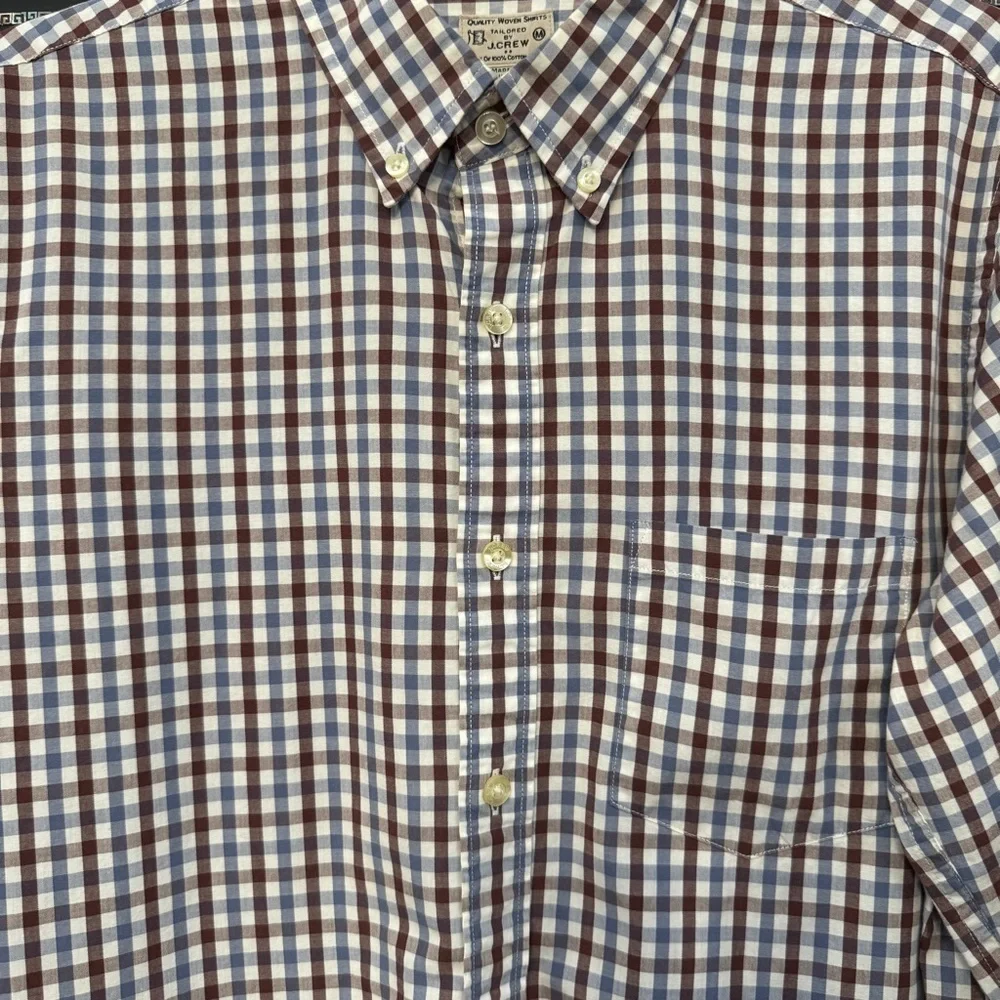 J.Crew Men’s Slim Fit Blue Brown Gingham Plaid Cotton Button Down Shirt M - Picture 3 of 5